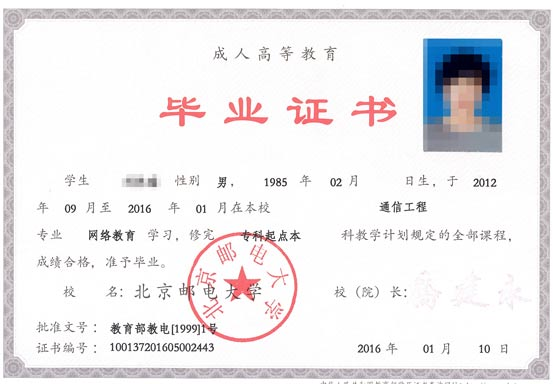 北京邮电大学毕业证书 